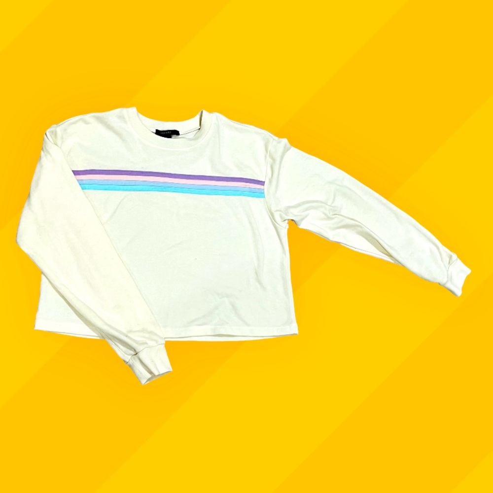Forever 21 Girls Long Sleeve Sweatshirt white with pastel rainbow 🛹🩷 small